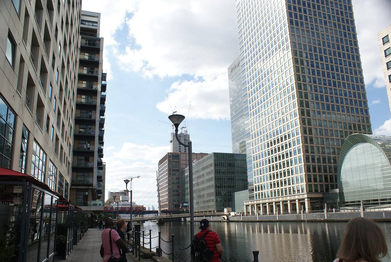 Office towers on the dock edge at South Quay, Canary Wharf, where our office removals take place